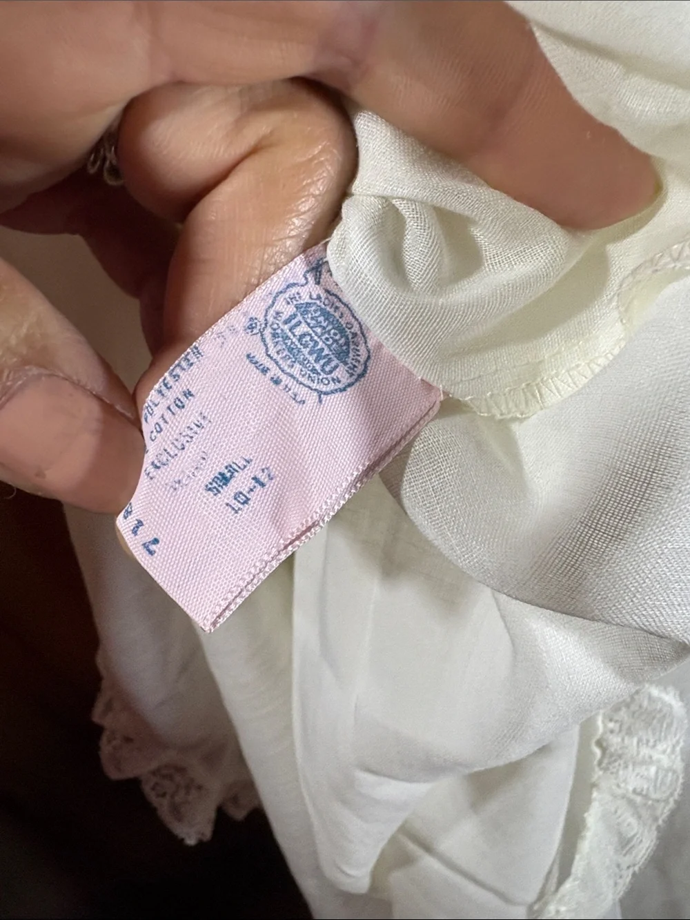 70’s Victorian revival poly blend Cream Lace-Trim girls pajama. 411